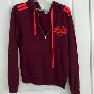 VS PINK Maroon Quarter Zip With Hoodie